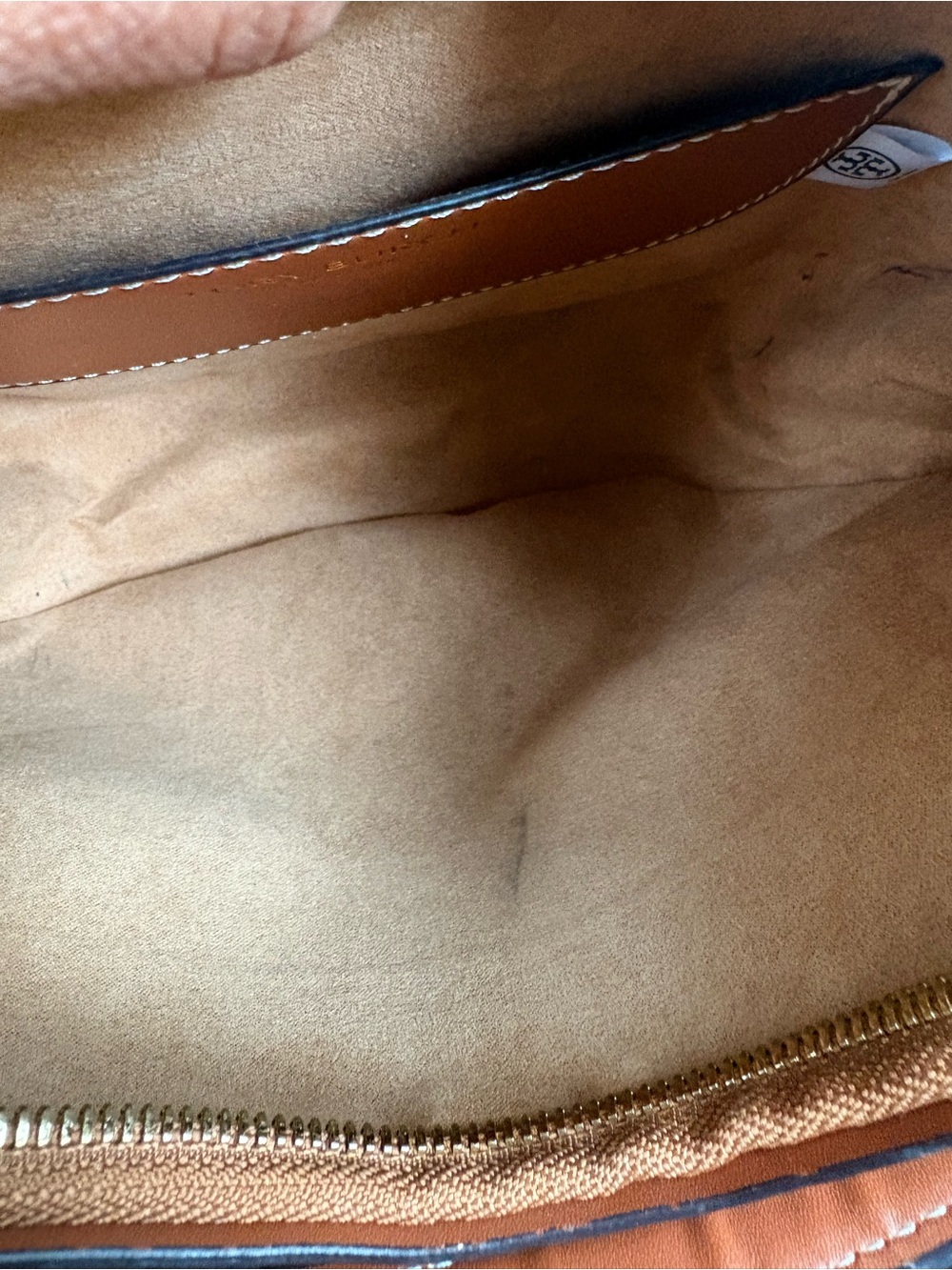 Tory Burch Crescent Crossbody Bag tan brown Color Handbag small  EUC - Picture 15 of 17